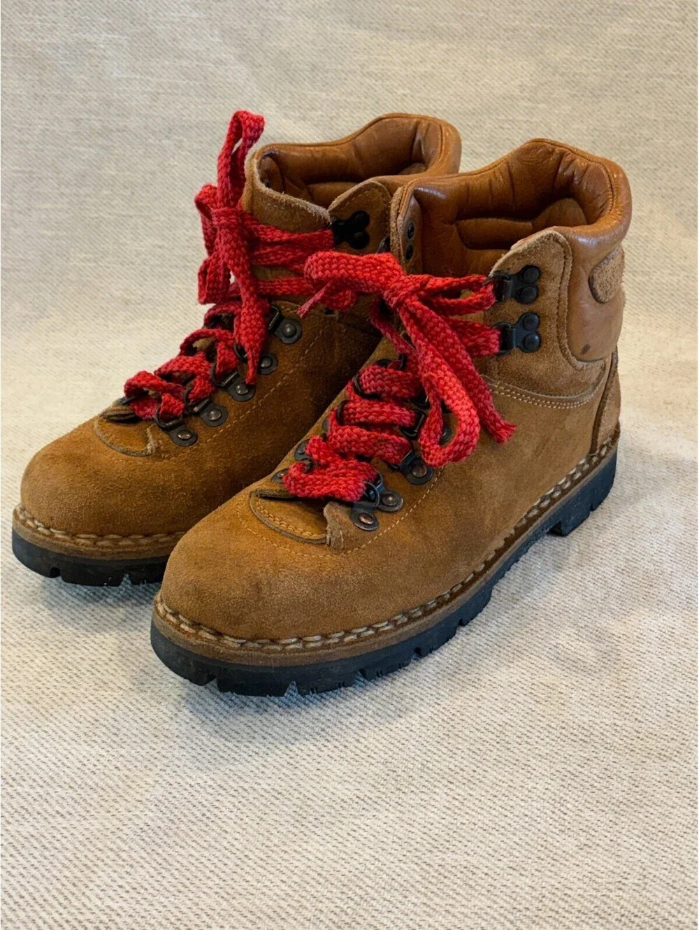 Vintage Kinney Colorado Suede Hiking Boots Vibram Sole Red Laces Men 7 Women 8.5